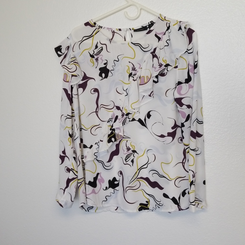 Halogen Ruffle Floral Sheer Blouse